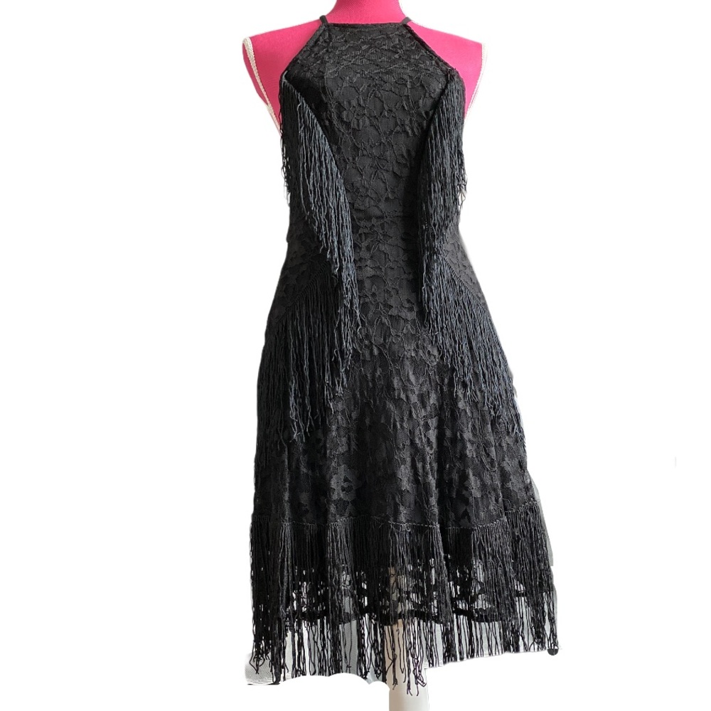 ASOS Design Halter Fringe Backless Lace Dress